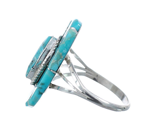 Navajo Turquoise Inlay Sterling Silver Ring Size 6-3/4 AX126120